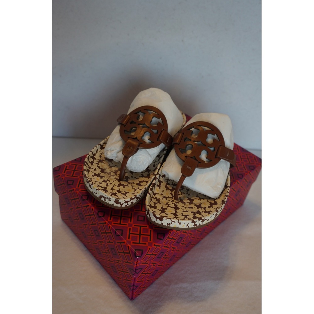 Tory Burch Miller Cloud Sandals Burnt Cuoio Reverie Ditsy Floral 81032 Size 6.5 - Picture 5 of 8